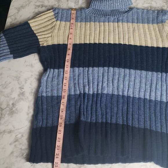 Blue and White Turtleneck Sweater - Picture 6 of 7